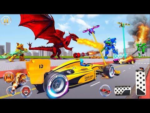 Formula Car Robot Transform - Flying Dragon Robot - Lion Robot - Walk through a Game