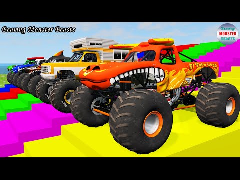 Monster Truck Transport on Triple Flatbed Trailer – BeamNG Monster Beasts #097