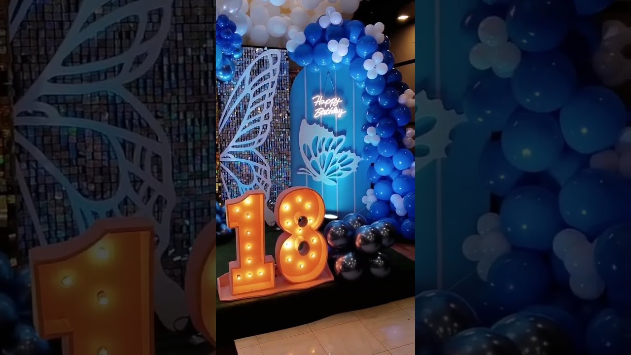 18th Birthday with butterflies, flowers styro backdrops/balloons