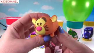KID TOYS REVIEW - PJ MASKS Balloon Toy Surprise Cups! Disney Jr Catboy, Owlette, Gekko, Luna Girl,