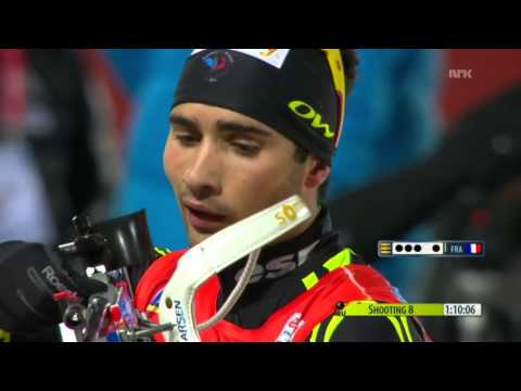 Martin Fourcade standing shooting fail mixed relay in Östersund 2013
