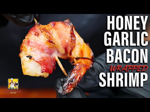 Honey Garlic Bacon Wrapped Shrimp Recipe