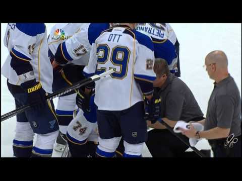 Mike Rupp match penalty on T.J.Oshie St. Louis Blues vs Minnesota Wild 4/10/14 NHL Hockey.