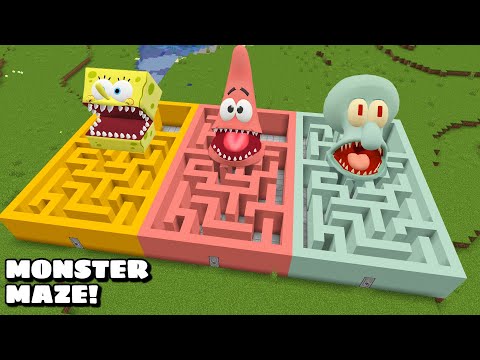 I found BIGGEST MAZE MONSTER OF SPONGEBOB PATRICK AND SQUIDWARD in Minecraft - Coffin Meme
