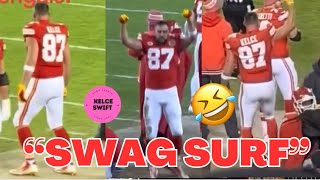 HILARIOUS Travis Kelce DANCE MOVES to Taylor Swift’s SWAG SURF during Chiefs vs Bengals game