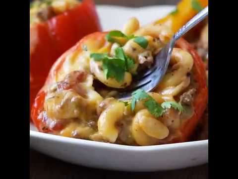 Slow Cooker Beef and Mac Stuffed Peppers