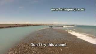 preview picture of video 'Rakaia River Mouth Island Spit Trout Salmon Kahawai Fishing.wmv'