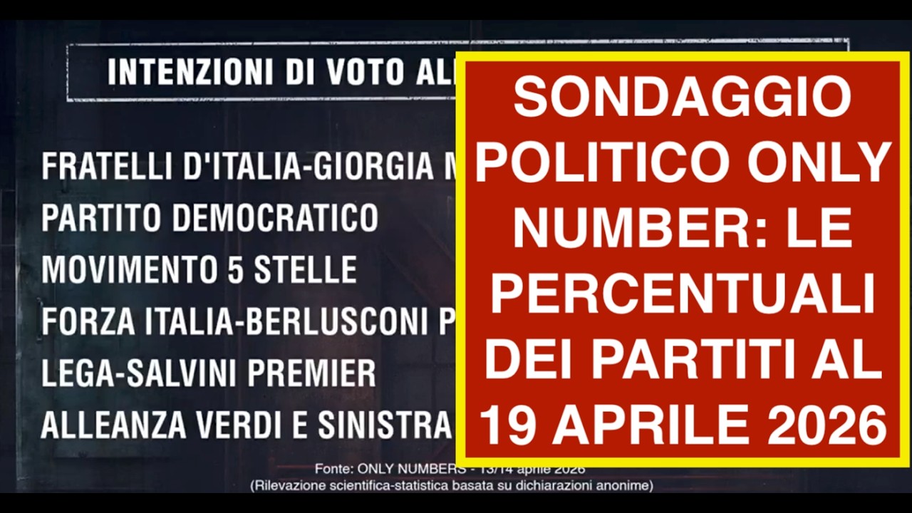 SONDAGGIO POLITICO ONLY NUMBER: LE PERCENTUALI DEI PARTITI AL 19 APRILE 2026