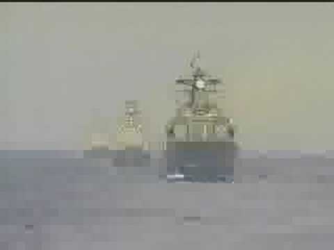Russian junk "warship" on fire in the Pacific ocean