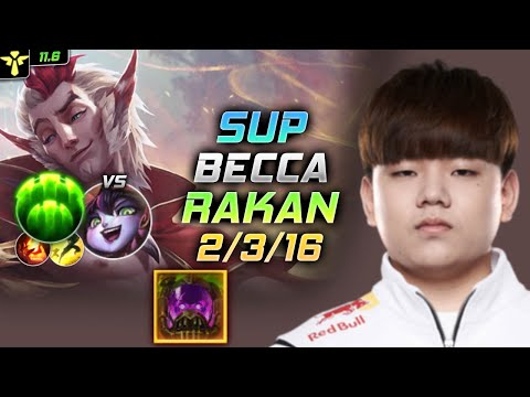 Becca Rakan SUP vs Lulu - 베카 서폿 라칸 템트리 룬 터화공 수호자 ラカン Рэйкан 幻翎 銳空 - LOL KR 11.6