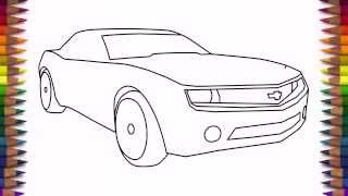 How to draw a car Chevrolet Camaro (Bumblebee) step by step easy drawing for kids