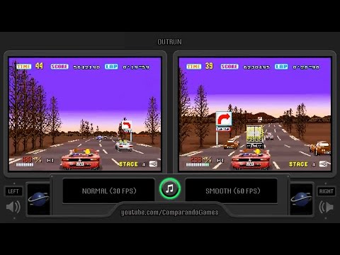Outrun (Sega Saturn - 30 fps vs 60 fps) Side by Side Comparison (Normal vs Smooth mode)