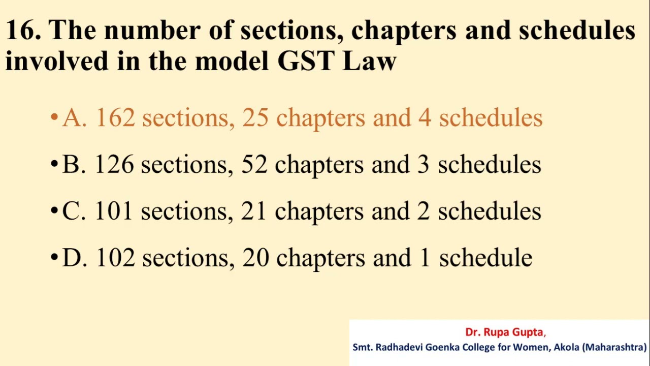 MCQs on GOODS AND SERVICES TAX ACT ,2017 Part-I By Dr. Rupa Gupta