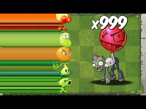 PvZ 2 Challenge - 100 Plants vs 300 Balloon Zombie - How Many Plant Will Win?