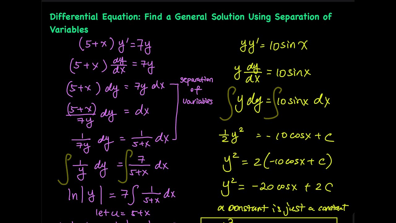 9.3 Part 2/8: Find a General Solution of Differential Equation Using Separation of Variables | Calc