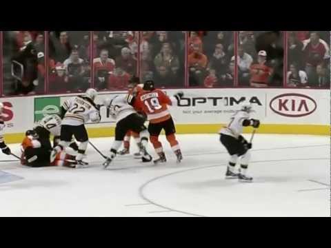 Bruins/Flyers 3 high hits, Horton injured 1/22/12