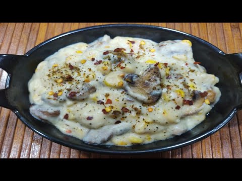 Mushroom & Corn in White Sauce | Creamy Mushrooms | Mushroom in White Sauce Recipe | Sweet Corn