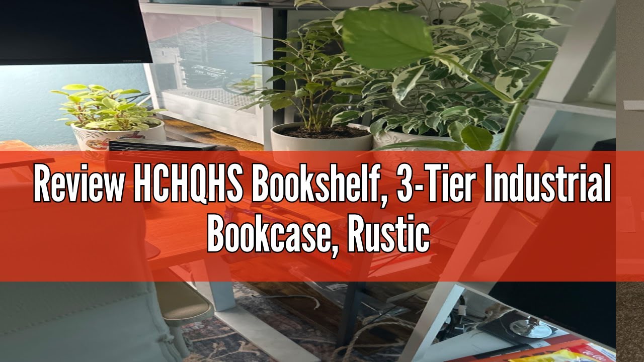 Review HCHQHS Bookshelf, 3-Tier Industrial Bookcase, Rustic Open Book Shelf, Wood and Metal Horizont