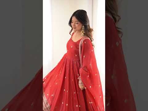 Rust Luxury Heavy Pure Crunchy Silk Anarkali Gown Set – Exquisite Zari & Sequins Embroidery, Handwork Beads Dupatta, Fully Stitched Ready-to-Wear