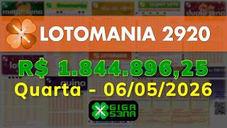 Resultado da Lotomania 2920, Quarta-feira, 06/05/2026