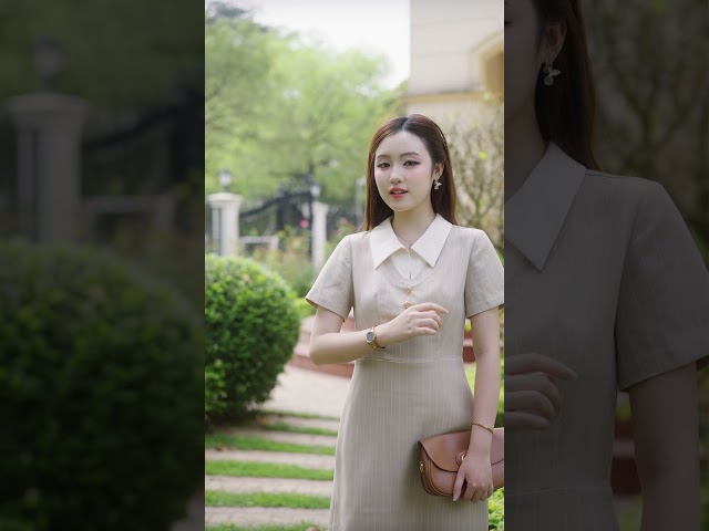 PH10A006 - Đầm twill silk kẻ sọc