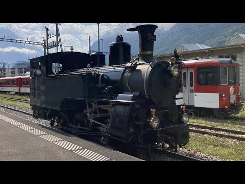 Locomotive à Vapeur "Brünig" et trains réguliers à Meiringen (28.07.2024)