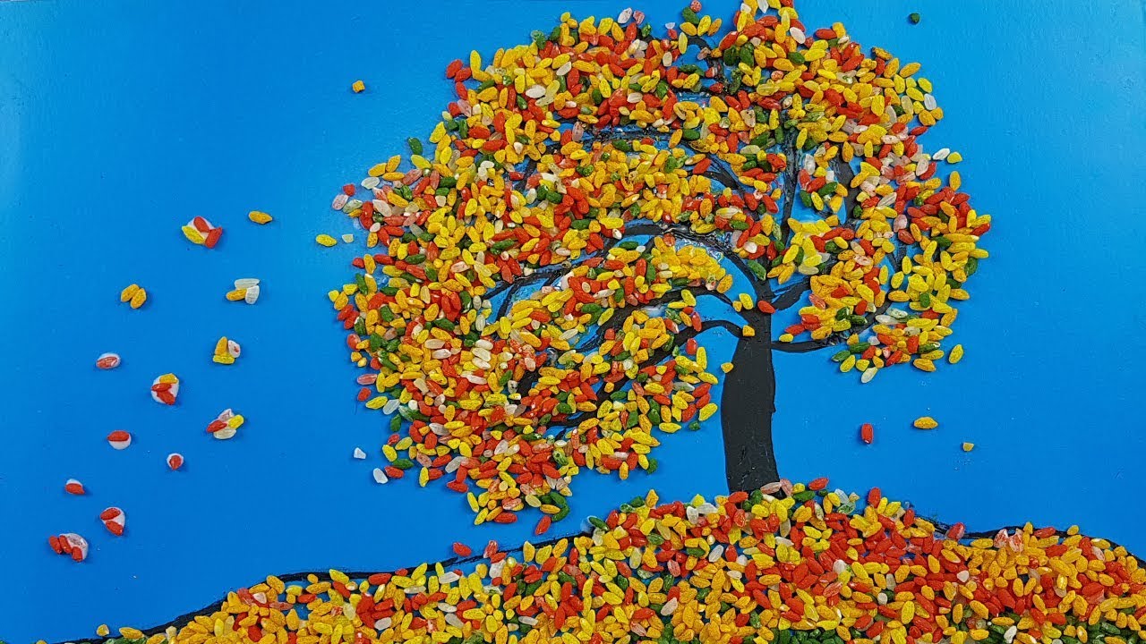 Аппликация из риса: Осенний ветер thumbnail