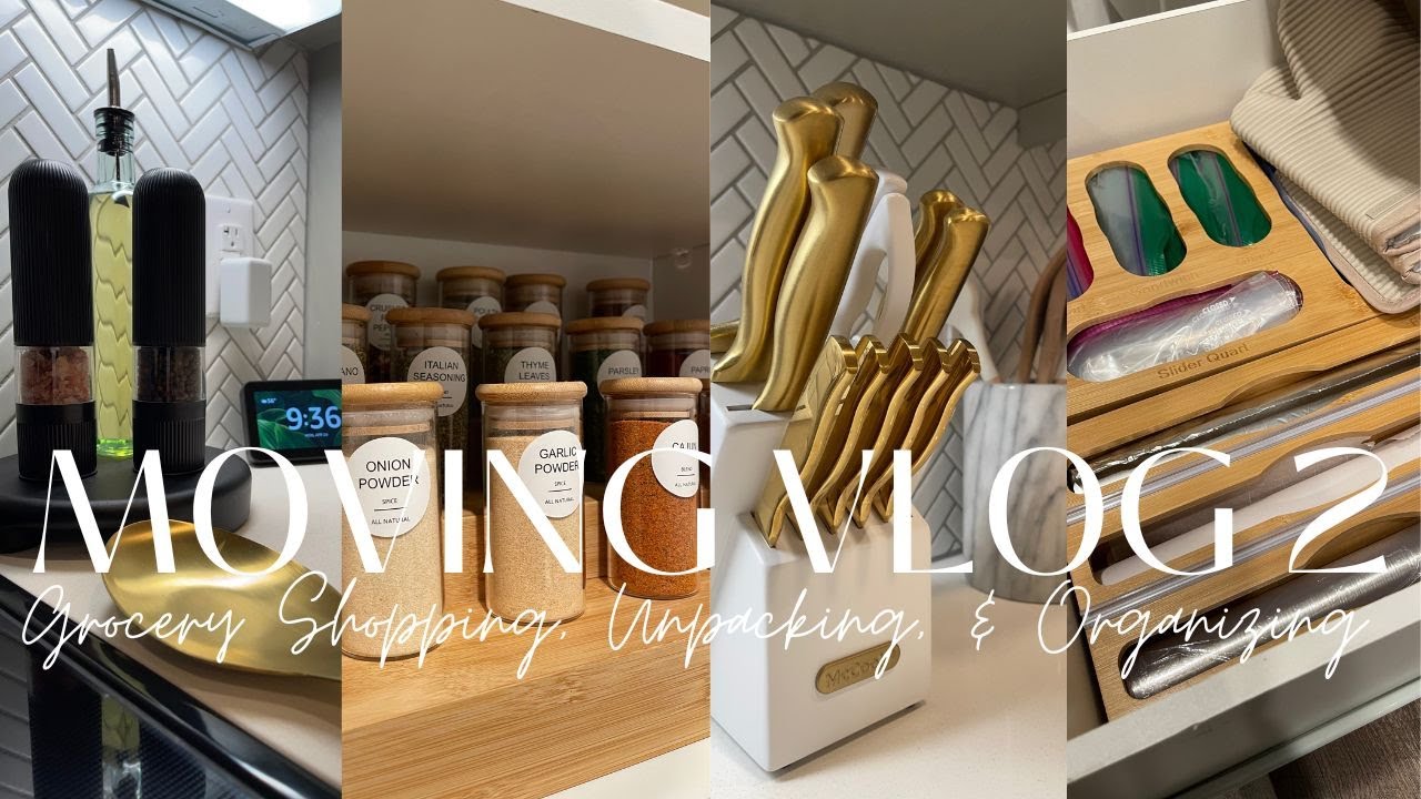 MOVING VLOG 2 | Grocery Shopping, Unpacking, Organizing