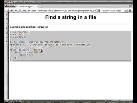 Beginner Perl Maven tutorial: 8.4 - finding a string in a file