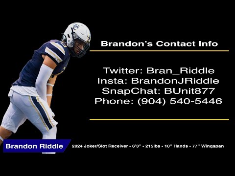 Brandon Riddle - 2024 H-TE/Slot Receiver/FB 2023 Senior Season (Final)