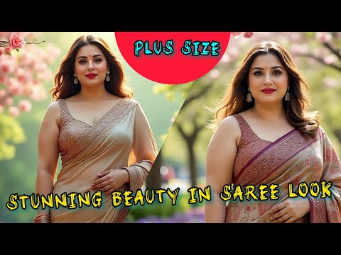 Beautiful Plus Size Indian Woman in Saree | Glowing Beauty in Floral Park Photoshoot