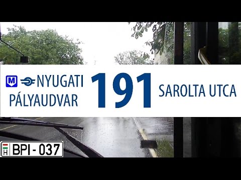 BKV 191 es busz útvonala oda-vissza (Nyugati p.u M - Sarolta utca - Nyugati p.u M)