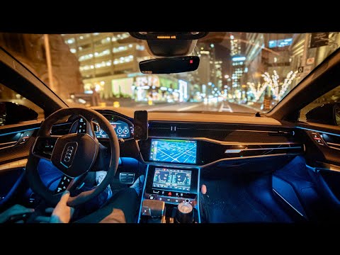 2023 Audi RS6 | ASMR Night City + Highway Drive Cockpit View | Pure V8 Sound (No Talk No Music)