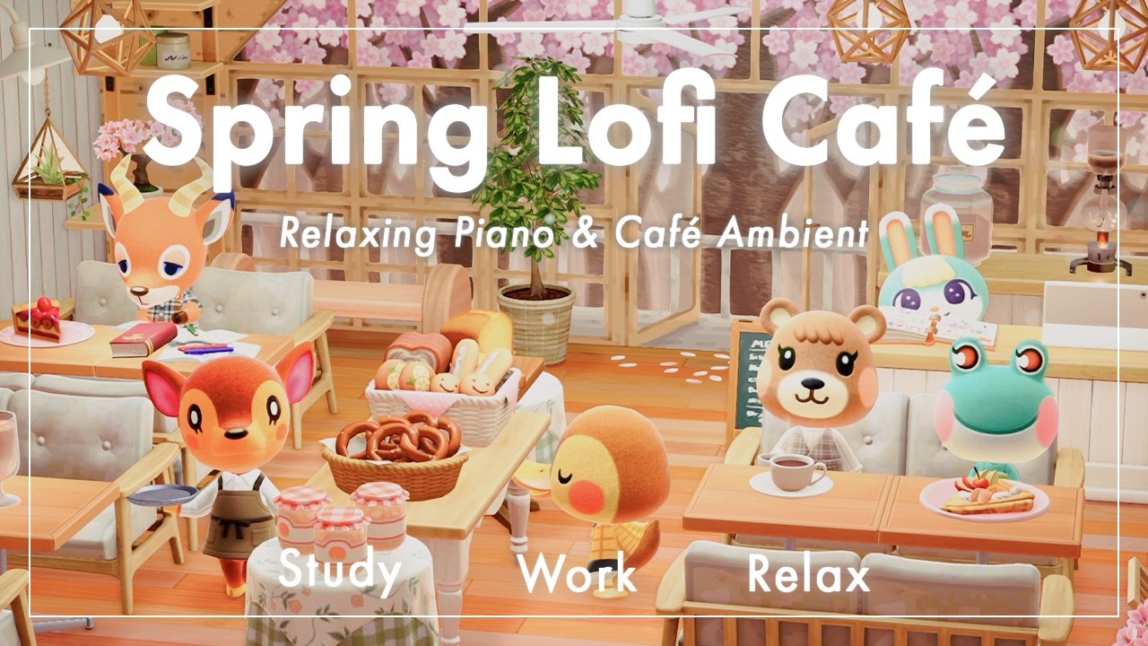 【あつ森BGM】Spring Lofi Café｜春の桜とコーヒーでリラックス｜ピアノと環境音｜作業・勉強・集中用