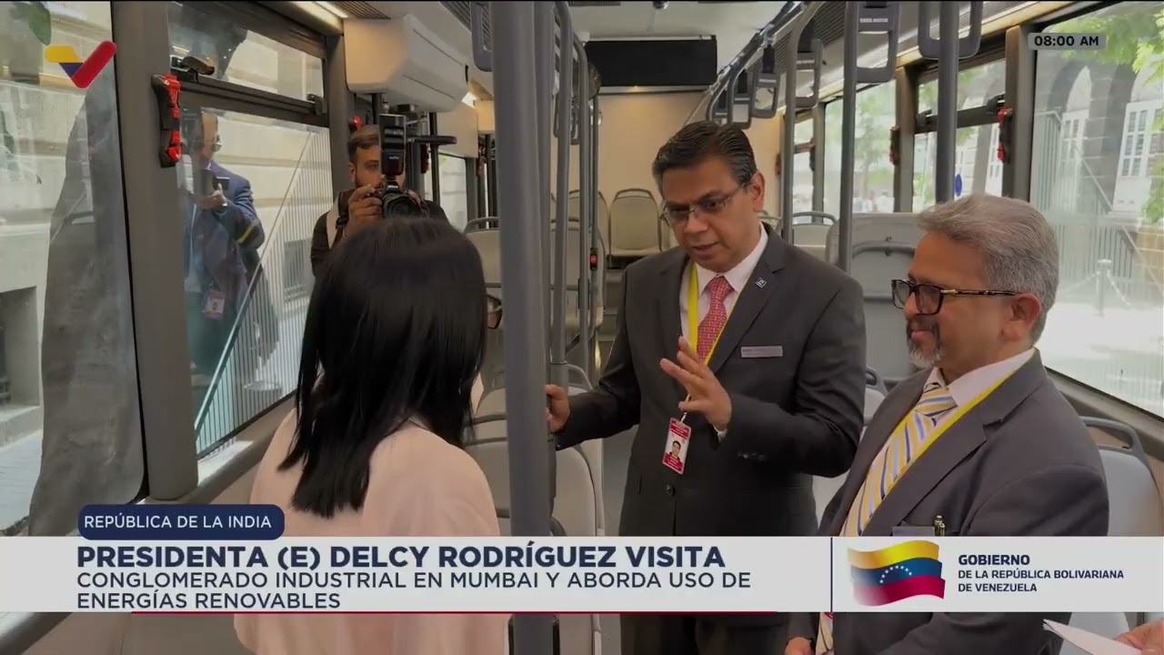 Delcy Rodríguez visita fábrica de autobuses Tata en India, 6 de junio de 2026
