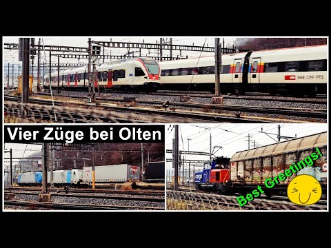 Vier Züge auf einen Schlag beim Bahnhof Olten | Best Greetings!