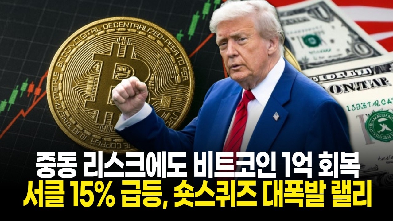 중동 리스크에도 비트코인 1억 회복! 서클 15% 급등, 숏스퀴즈 대폭발 랠리