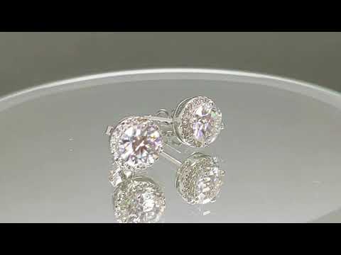 MJW Jewelry Display: 1 Ct Moissanite Silver Halo Earrings