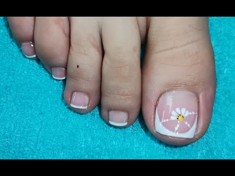 DISEÑO DE UÑAS PARA PIES FLOR FRANCES SENCILLA – FLOWER NAIL ART – FRENCH NAIL ART – NLC