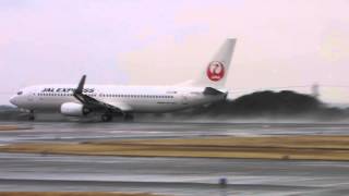 preview picture of video 'JAL Express Boeing 737-800 Takeoff Kochi Ryoma Airport after the rain 2013.2'