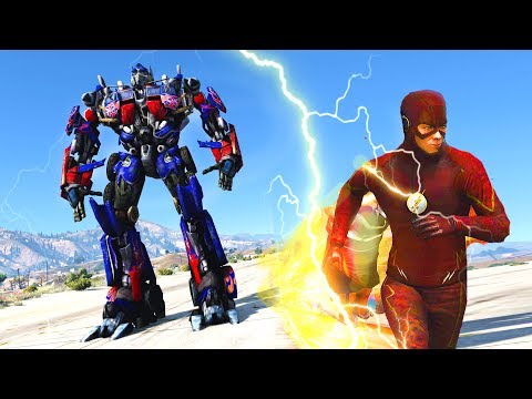 FLASH VS OPTIMUS PRIME - GTA 5 TRANSFORMERS & FLASH MOD!!!