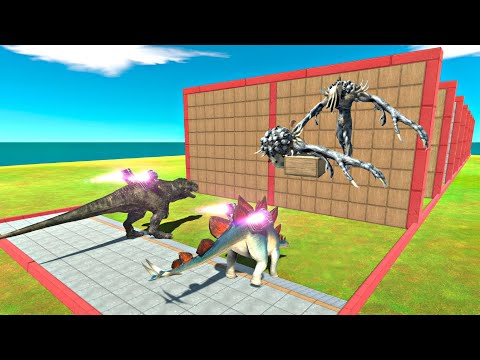 Dinosaur Race Through Giant Blocks with Jet Engines - Animal Revolt Battle Simulator