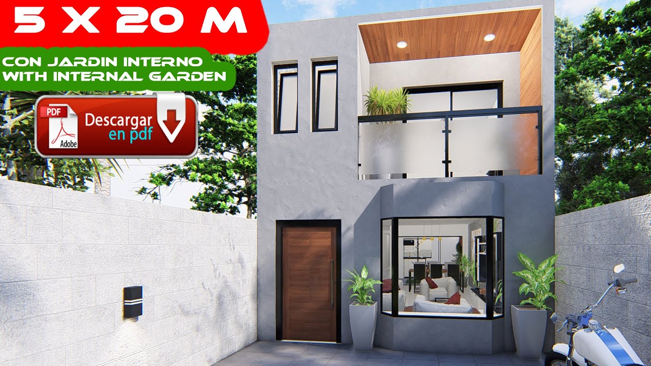 Plano de Casa 5 x 20 m / Con jardín interno / With internal garden
