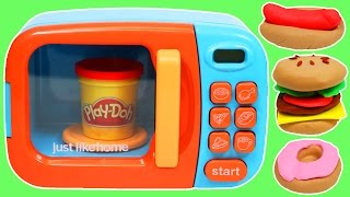 Play Doh Food Cooking Microwave Oven Play Dough Hamburger Donut Hotdog Pizza & More!
