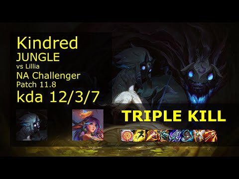 Kindred vs Lillia Jungle - NA Challenger 12/3/7 Patch 11.8 Gameplay