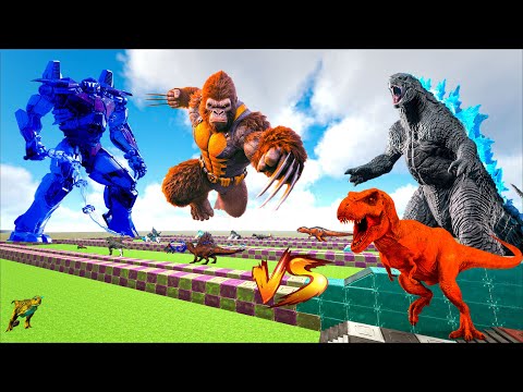 Ark Dinosaur Deathrun Vs Indoraptor Vs Spider T-rex - Ark Creature Survival Evolved