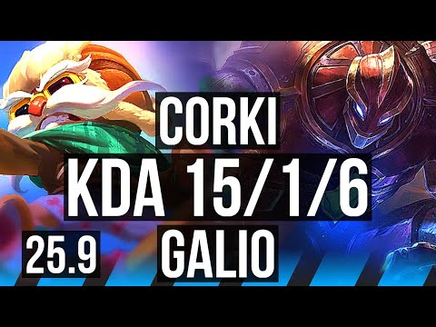 CORKI vs GALIO (MID) | 15/1/6, Legendary | EUW Master | 25.9