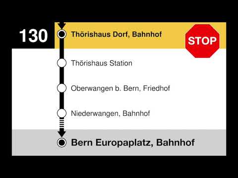PostAuto Ansagen - 130 inkl. Bahnersatz - Laupen BE – Thörishaus – Niederwangen – Bern Europaplatz