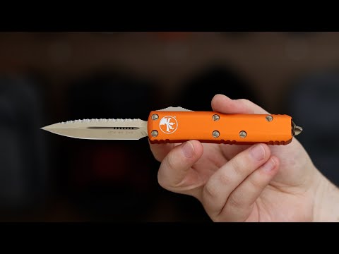 Microtech UTX-85 Orange Handle Bronzed Full Serrate Double Edge