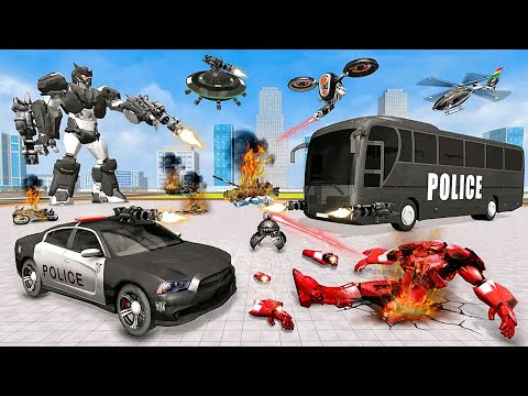 Police Bus Robot Car Games 2023: Aliens Invasion City of Robot - Android iOS Gameplay